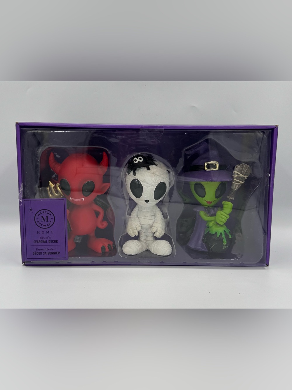 Martha Stewart Halloween Alien Figurines 3 Pc Set Witch Mummy Devil NEW Rare